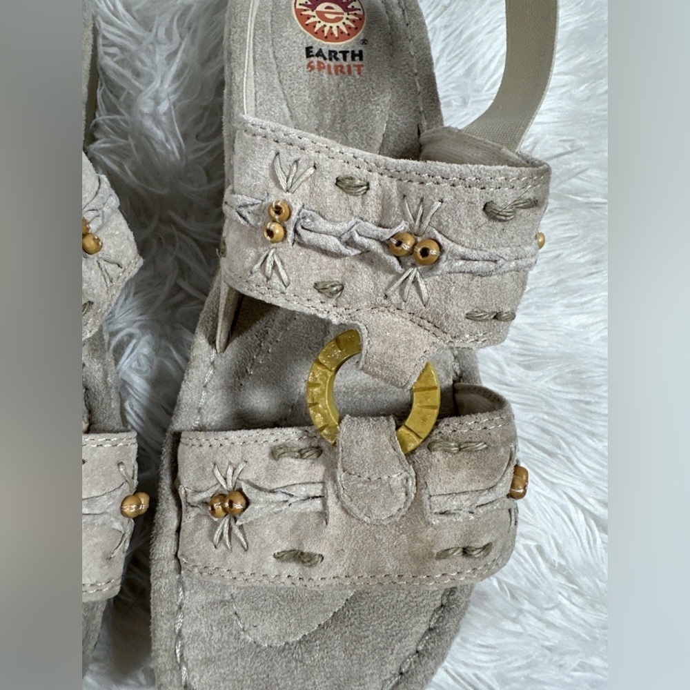 Earth Spirit Gelron 2000 Women's Sandals Size 11 Opal Beaded Leather Heel Strap - Picture 3 of 9
